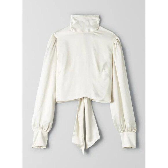 Wilfred Women's 2XS Ivory Avorio Leigh Blouse High Neck Shiny Backless Top $138 - Picture 7 of 10